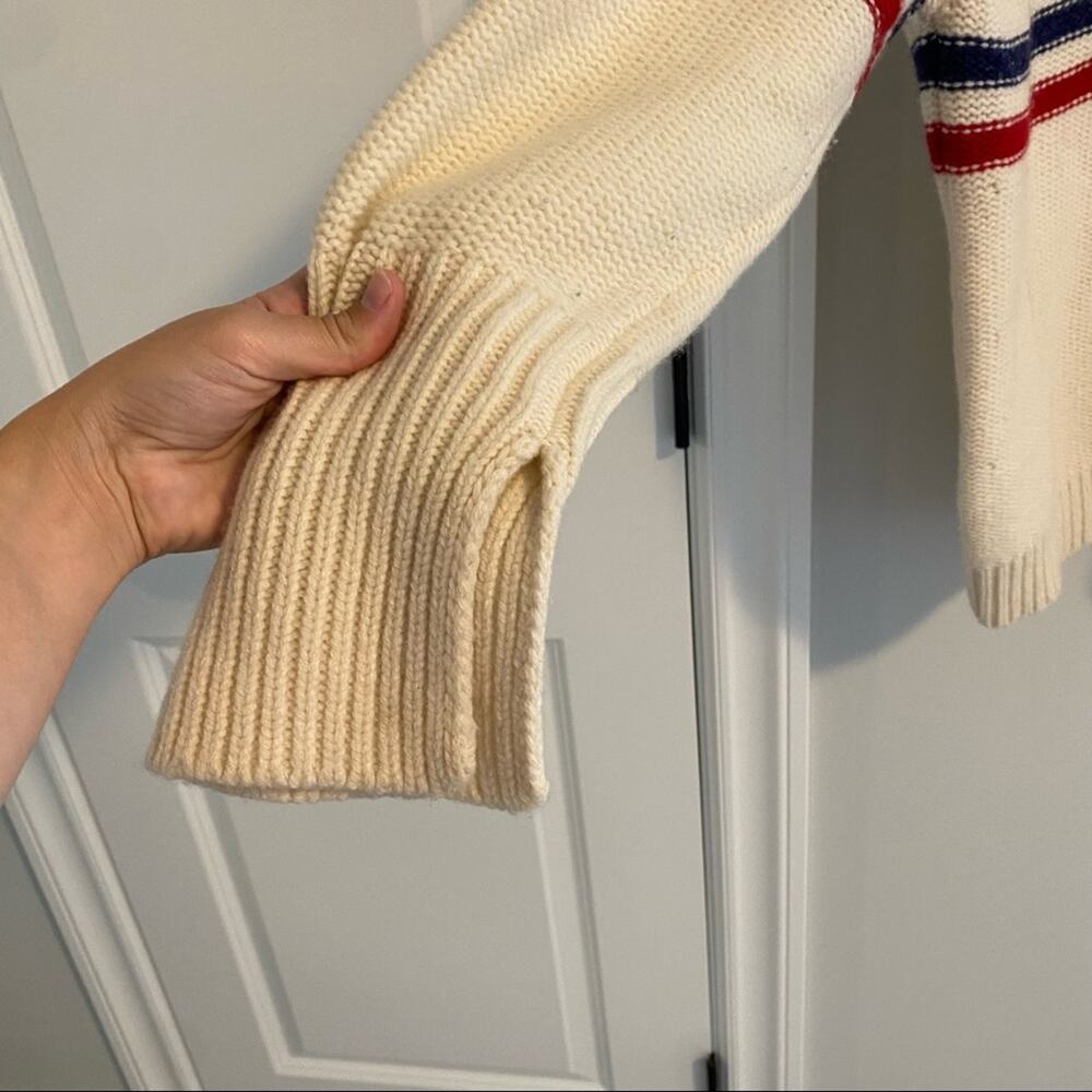 TOMORROWLAND Cream Blue Red Striped Wool V Neck Sweater Small - Picture 10 of 16